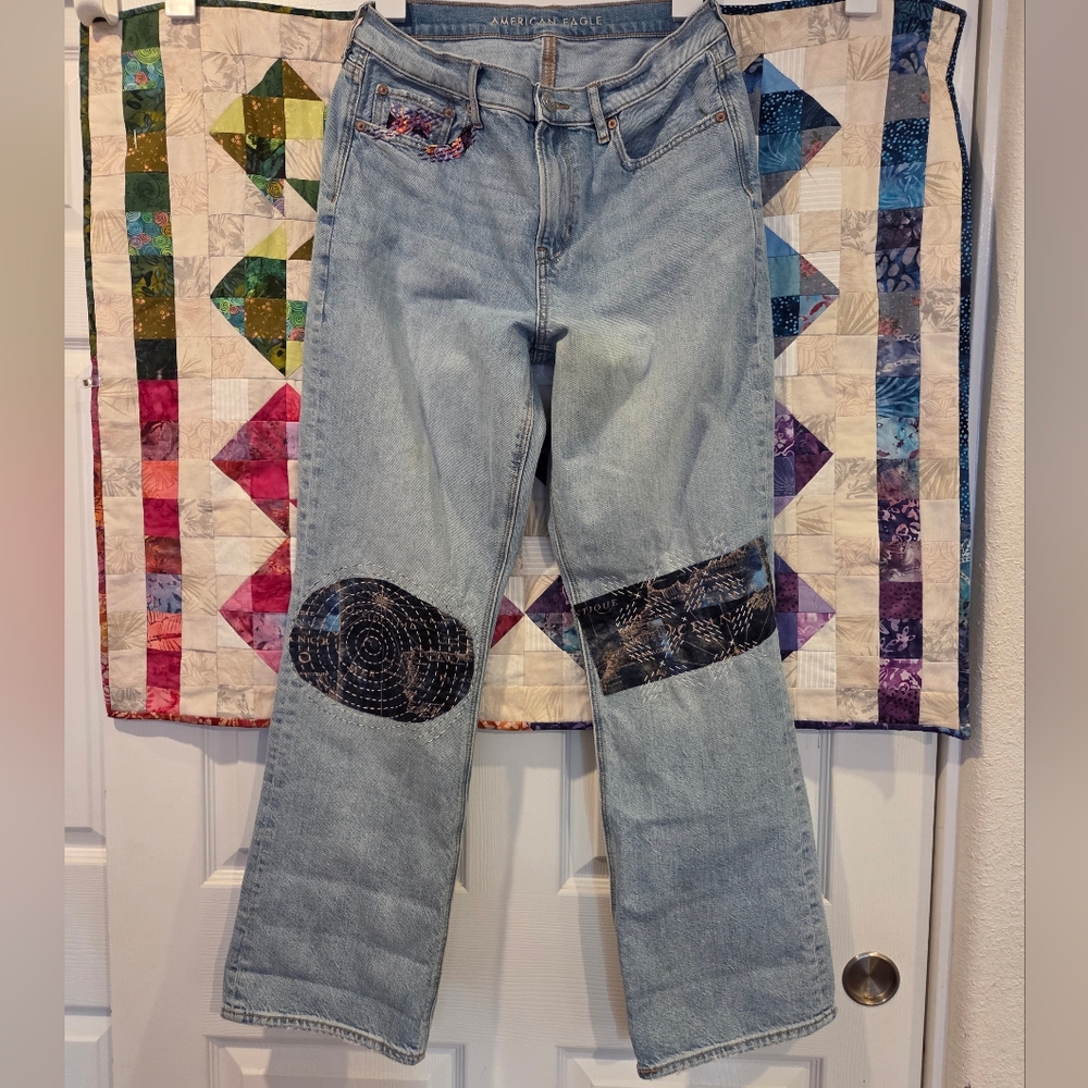American Eagle Jeans With Sashiko Patches. Size 10